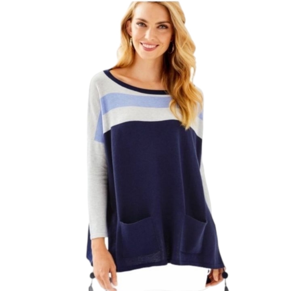 Lilly Pulitzer True Navy Color Block Elba Cool‎ Max Sweater Size Medium